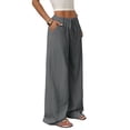 thumbnail image 2 of Women'S Palazzo Pants Summer High Waisted Wide Leg Drawstring Flowy Beach Trousers with Pockets Pink M, 2 of 7