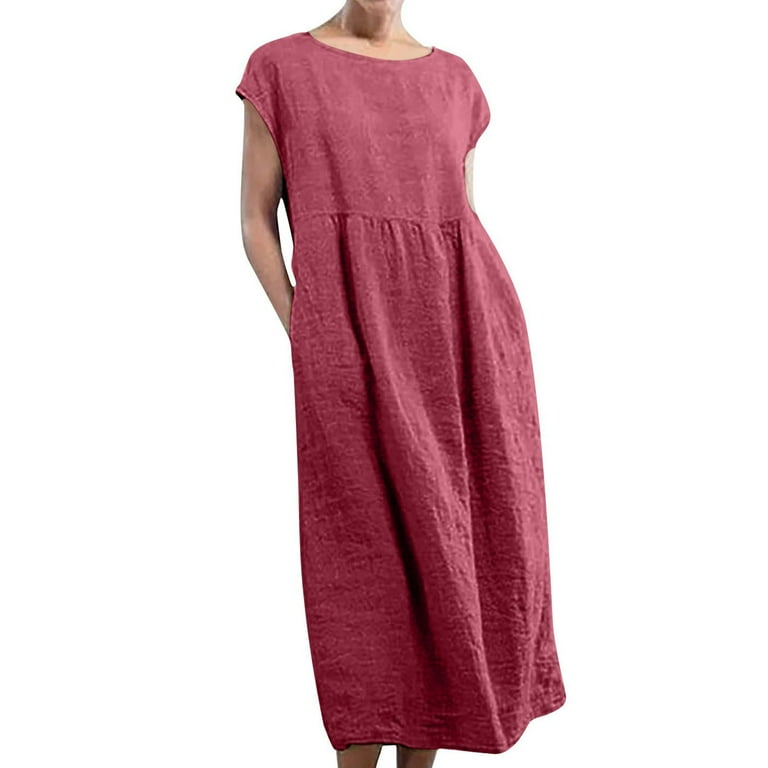 Fshinging Elegant Dresses For Women Solid Sleeveless O Neck Maxi Pockets  Loose Baggy Kaftan Long Formal Dress - Walmart.com