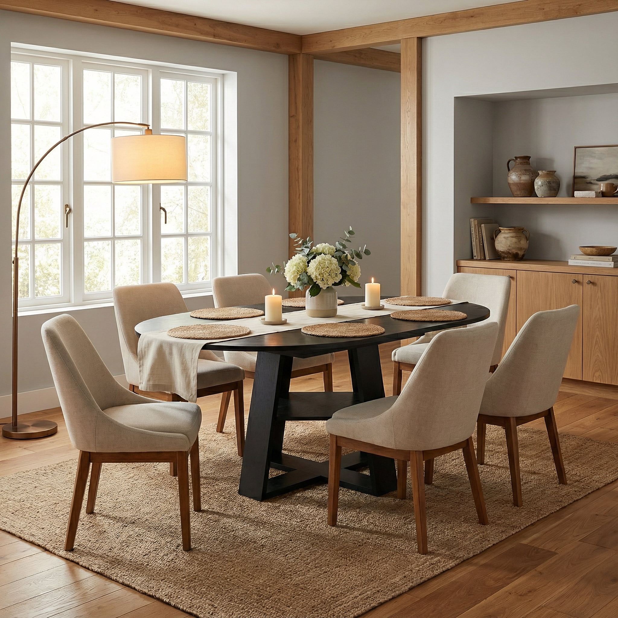Firmoz 43.3''-59'' Extendable Round Dining Table for 4-8, Transformer Oval Kitchen Table with Storage Shelf, Black