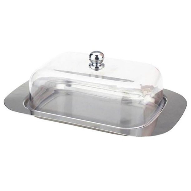 Caja contenedora de almacenamiento de pan y queso con tapa transparente, caja para platos de queso y mantequilla de acero inoxidable