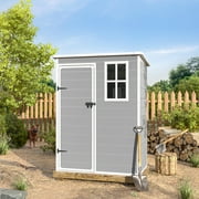 MRUAKA Outdoor Storage Shed 5x3 FT, Resin Garden Shed for Bike, Tool, Plastic Outside Sheds & Outdoor Storage Storage Box with Lockable Door for Backyard, Patio, Lawn, Sandstone