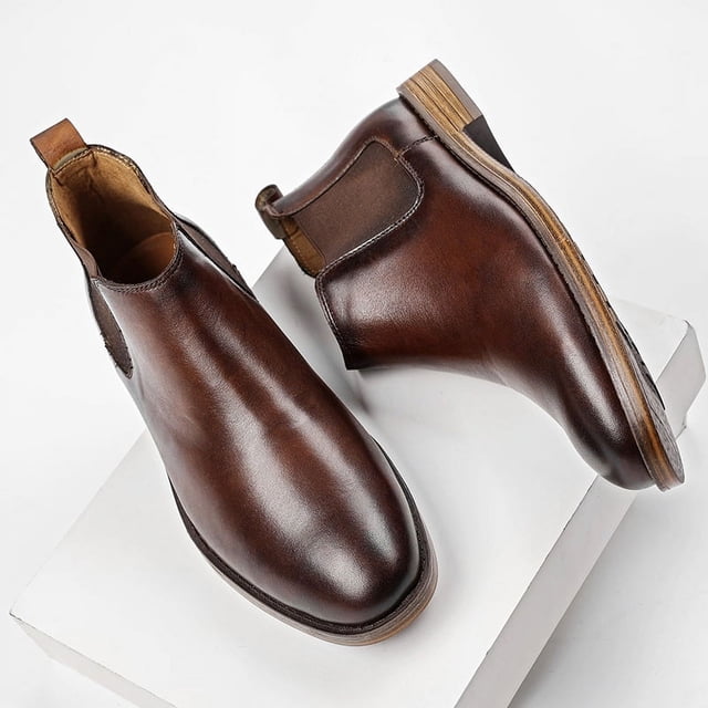 Zapatos formales retro de caña alta para hombre, botas Martin de piel de vaca con punta redonda para negocios británicos