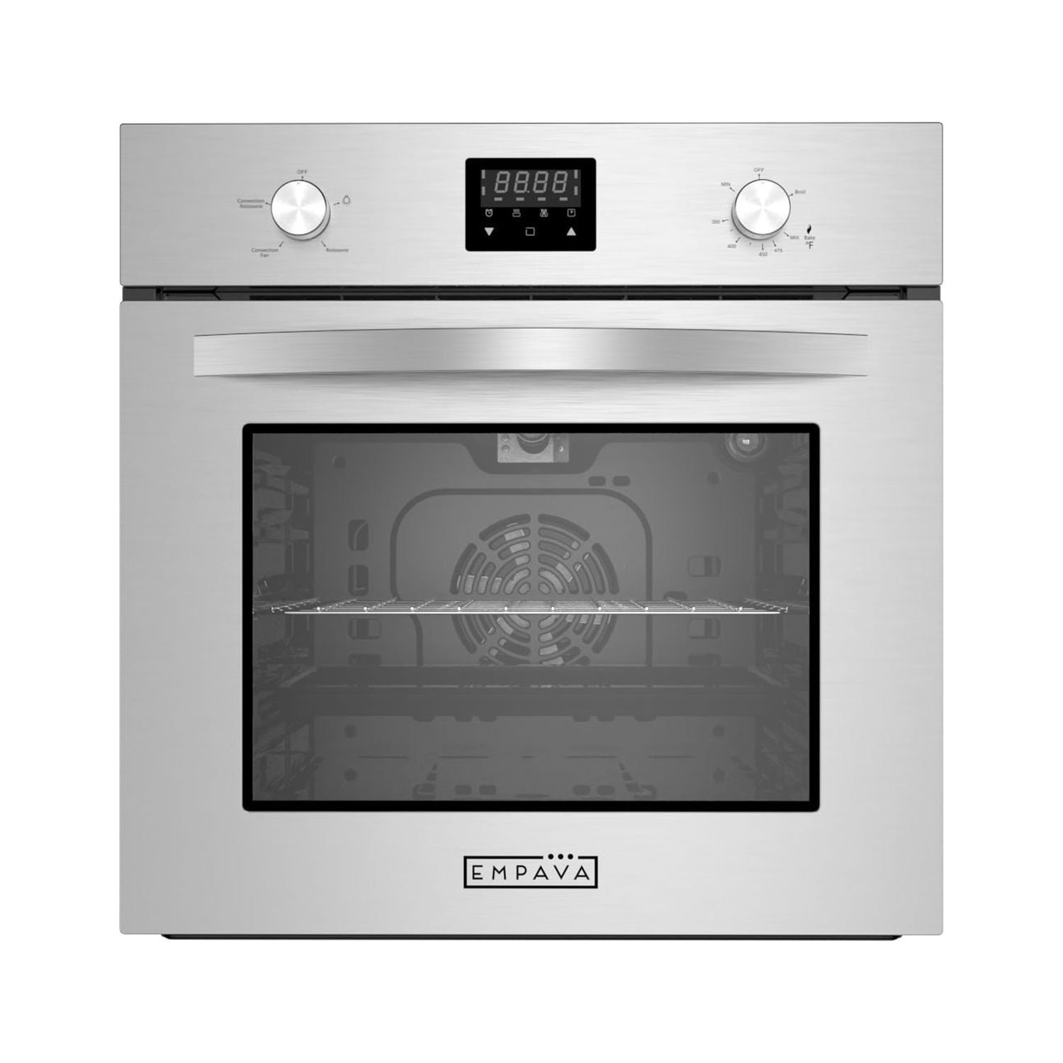 Empava 24-inch 2.3 cu. Ft. Single Propane Gas Wall Oven - Bake Broil Rotisserie Functions with Mechanical Controls - Built-in Timer - Convection Fan in Stainless Steel