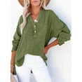 thumbnail image 4 of Womens Casual Button V Neck Long Sleeve Shirts Oversized Solid Blouses Tops Green L, 4 of 7