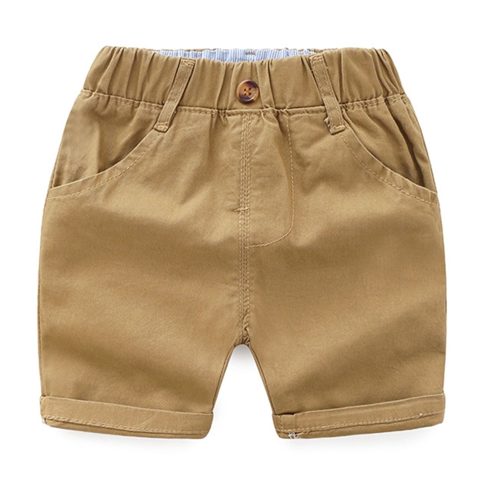 SRZYMJ Toddler Boy Shorts Casual Cotton Shorts Elastic Waist Lightweight Rolled Baby Boy Short Pants Bottoms Khaki 3-4 Years