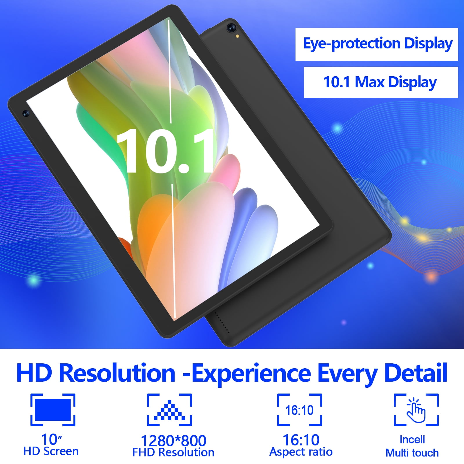 Android 15 Tablet 10 inch, 8GB RAM+32GB ROM Support 1TB Expandable Computer Tablet, 1.8Ghz Quad-Core CPU, HD Screen, BT, WiFi, Long Battery Life, 2 in 1 Tablets with Keyboard Case Mouse Stylus, Black