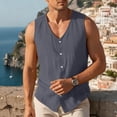 thumbnail image 5 of Men's V Neck Vest Cotton Linen Sleeveless Vest Button Up Sleeveless Tops Casual Layering Spring Summer Business Top Gray 2XL, 5 of 6