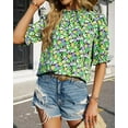 thumbnail image 5 of FreshPretty Women's Summer Boho Shirt Top Ruffle Short Sleeve Frill Trim Mock Neck Floral Solid Casual Blouses Shirts Tops, 5 of 6