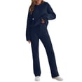 thumbnail image 4 of Frontwalk Women Tracksuit Set Elastic Waist Jogger Sets Solid Color Sweatshirt And Sweatpant Ladies Casual Two Piece Outfit Pocket Dark Blue 2XL, 4 of 5