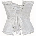 thumbnail image 4 of Corset Tops for Women, Bustier Shapewear Women's Lacing Corset Satin Floral Lace Waist Push Up Body Shaper Vintage, White XL, 4 of 6