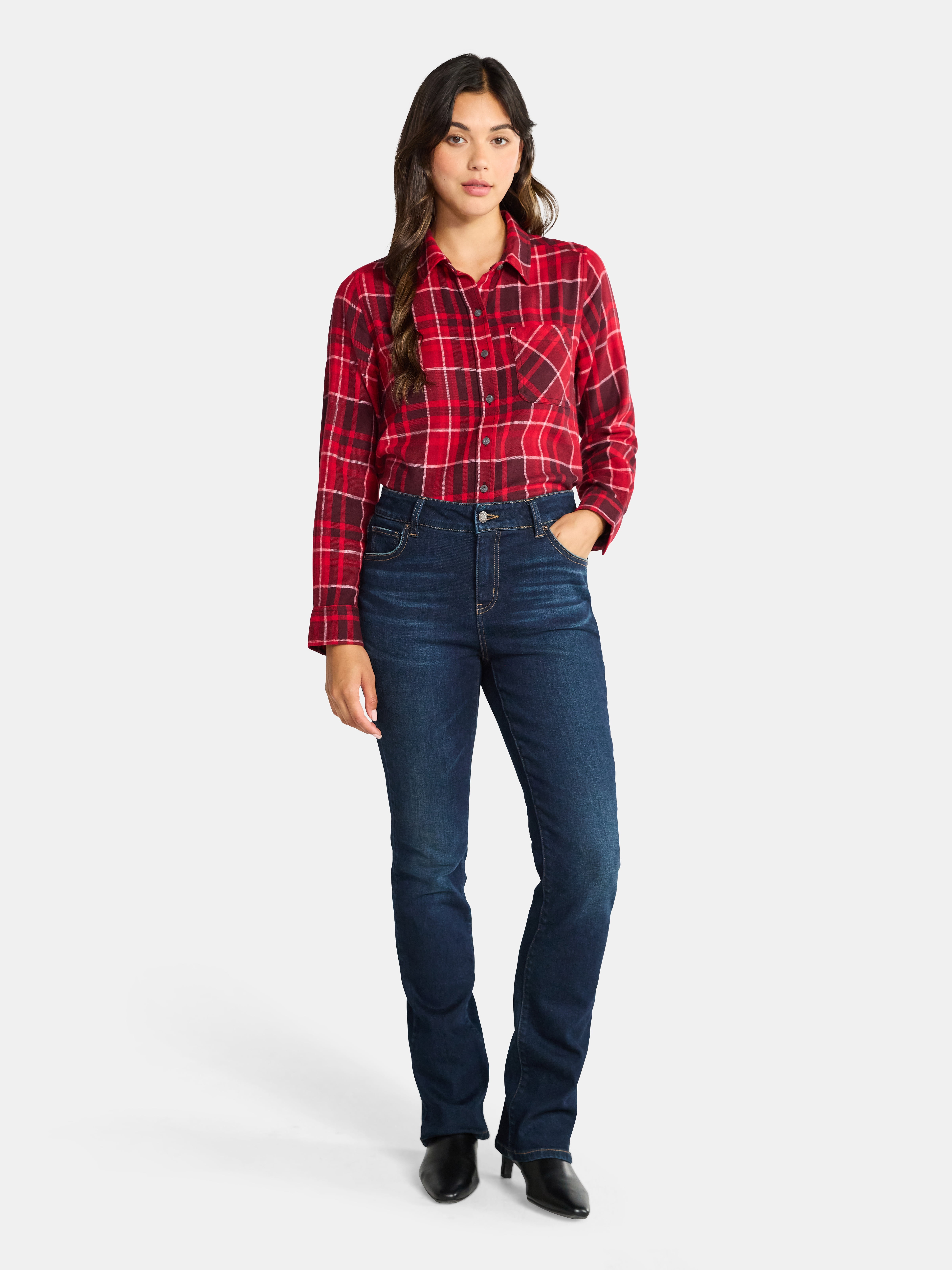 Time and Tru Women's Flannel Shirt with Long Sleeves, Sizes XS-XXXL