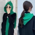 thumbnail image 5 of Women Winter Knitted Hooded Hat Pure Color Long Scarf Cap Warm Shawl Wrap Head Scarves Pullover Hat for Winter Fall, 5 of 7