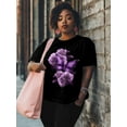 thumbnail image 2 of Women's T-Shirt Retro Dreamy Purple Butterfly Wings Rose Short Sleeve Casual Tee Classic Crew Neck T Shirt for Women Black, XS, 2 of 7