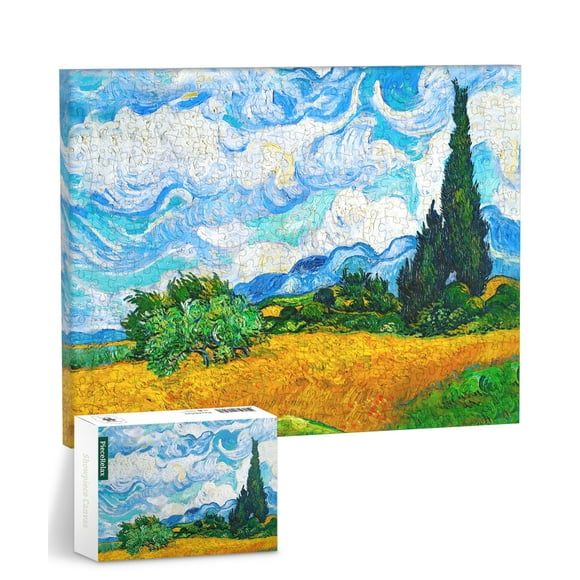 PieceRelax Casse-Tête Muraux en Toile pour Adultes - Vincent Van Gogh - Champ de Blé avec Cyprès Cadeau Unique & Décoration Maison & Décoration avec Casse-Tête en Plastique