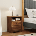 thumbnail image 4 of Brafabhome Mid-Century Wooden Nightstands with 2 Drawers, Modern Bedside Table with Hidden Drawer and Storage Shelf for Bedroom Living Room | Walnut, 4 of 9