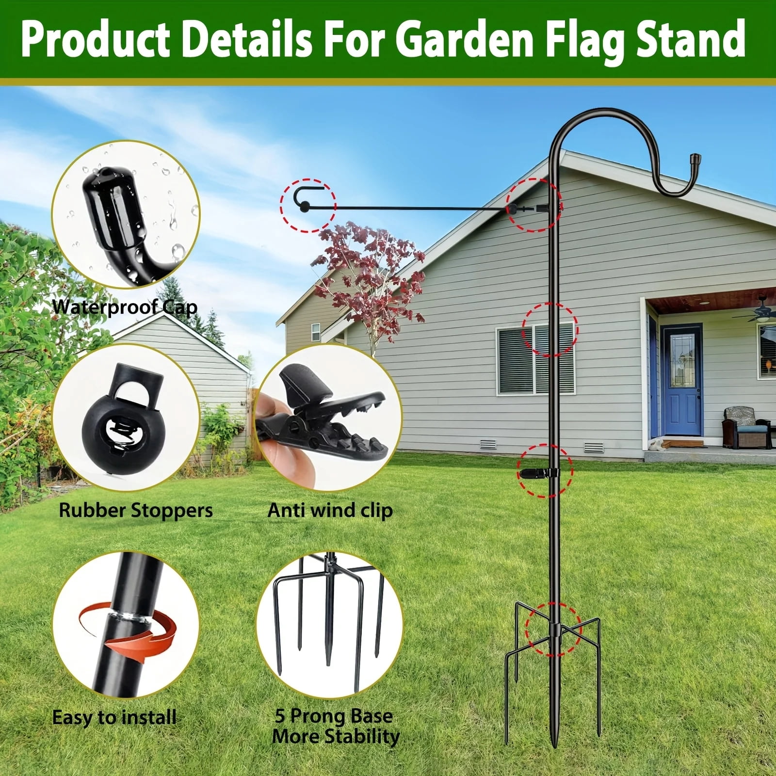 PUCACHI Garden Flag Holder - Upgraded Outdoor Easter Garden Flag Pole with Shepherd Hooks for 12 x 18" Flag, 45in Yard Flag Holder Stand for Small Flags, 2Pack