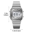 thumbnail image 3 of Retro Stainless Steel Digital Watch, unisex waterproof wristwatch with date alarm, durable metal band for daily casual wearing,,Silver, 3 of 5