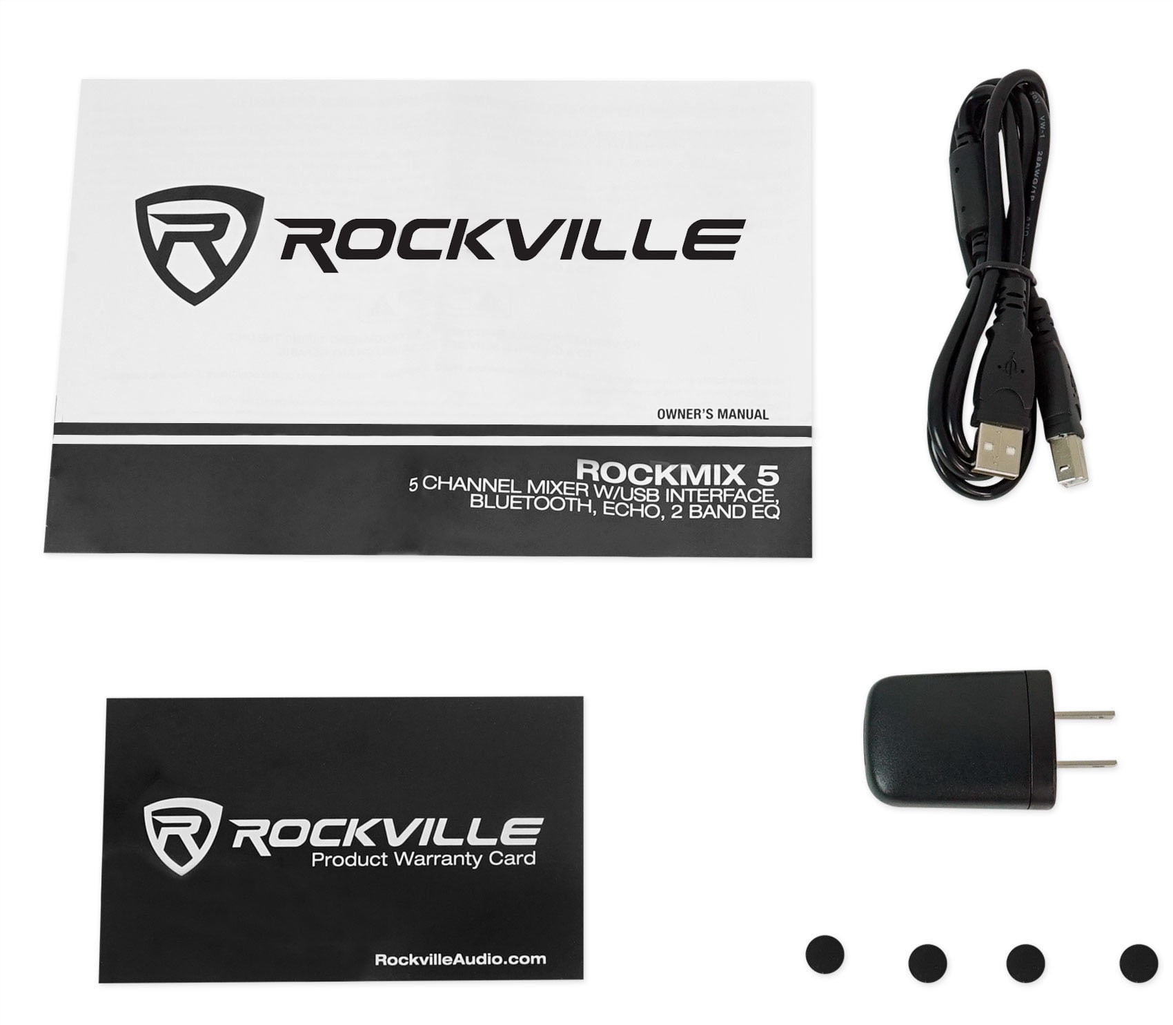 Rockville RockMix 5 Ch Mixer w/USB Interface, Bluetooth, Echo, EQ+AKG Headphones