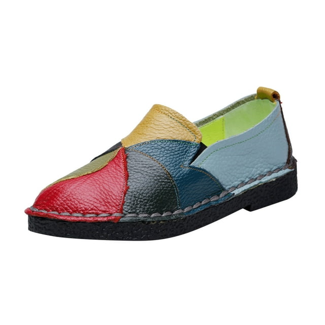 Chaussures Décontractées pour Femmes Chaussures Décontractées pour Femmes Confortables à Enfiler Chaussures Semi-Décontractées Mode Bloc de Couleur Cuir Chaussures Décontractées pour Femmes Chaussures de Travail Décontractées à Enfiler