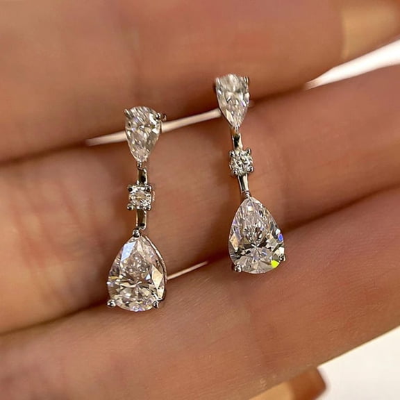2Ct Round Cut Real Moissanite Diamond Drop Earrings 14K White Gold Plated