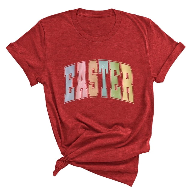 Plebaso T-Shirts de Pâques pour Femmes Manches Courtes Graphiques Hauts Imprimés Décontractés Mode pour Femmes