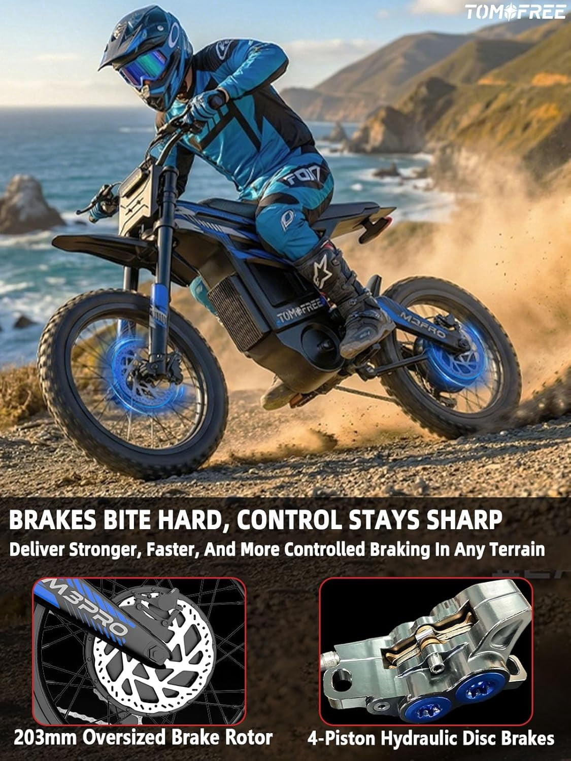 Electric Dirt Bike, Peak 6500W Motor, Max 50MPH/80Miles Electric Motorcycle for Adults, 72V/30AH Electric Bike, 4-Piston Hydraulic Disc Brakes, 5A Fast Charging 19'' Off-Road Tire for All Terrain