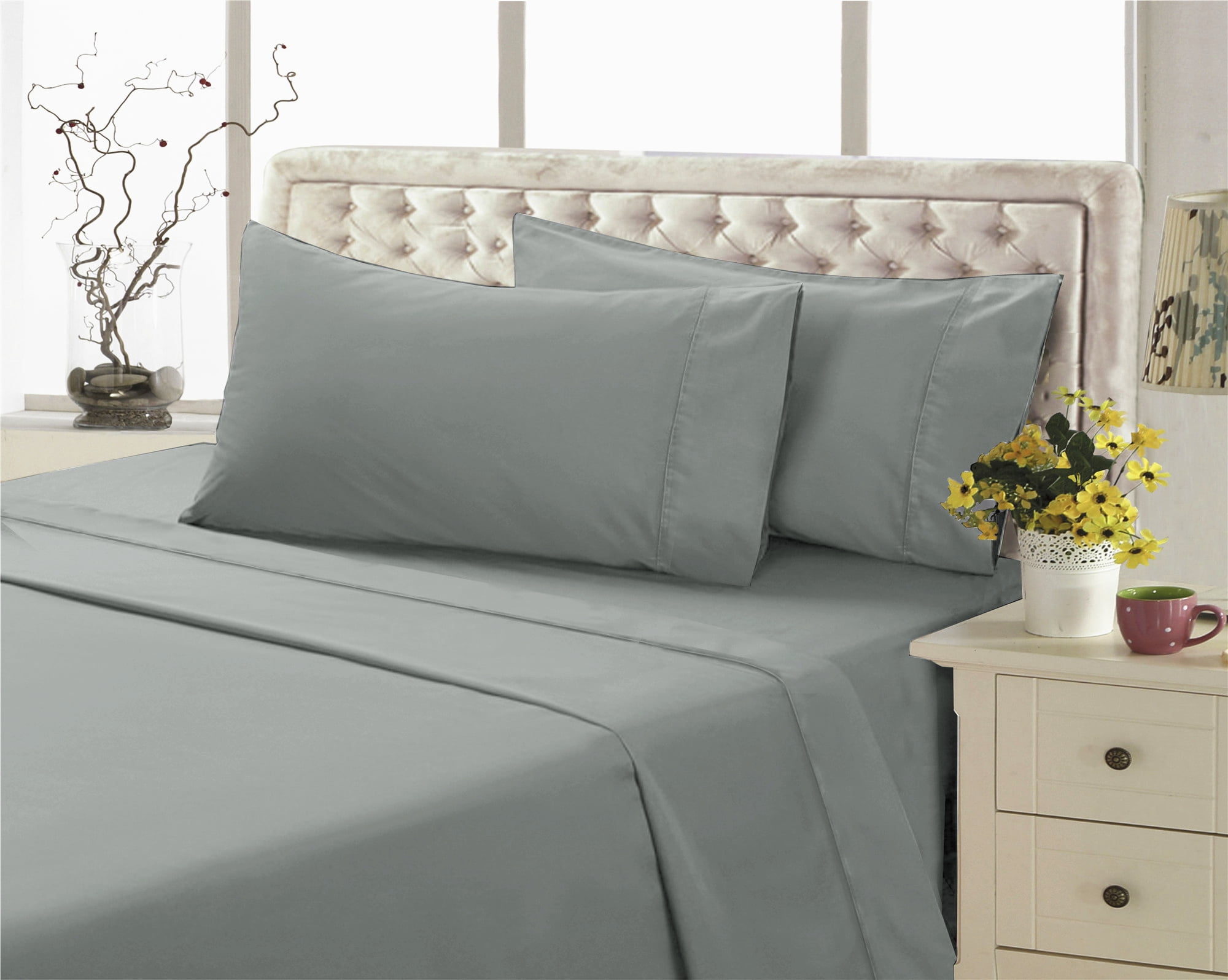 Queen Size Bedding Sheets & Pillowcase 4Piece Set, Gray