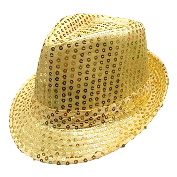 Fashion Masquerade Shiny Dance Performance Hat Jazz Hat Sequins Panama Cap GOLD