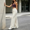 thumbnail image 4 of WIZUTIZ Women's High Waist Wide Leg Trousers Elastic Waist Drawstring Side Stripe Pockets Full Length Casual Loose Pants Street Style Elegant, 4 of 7