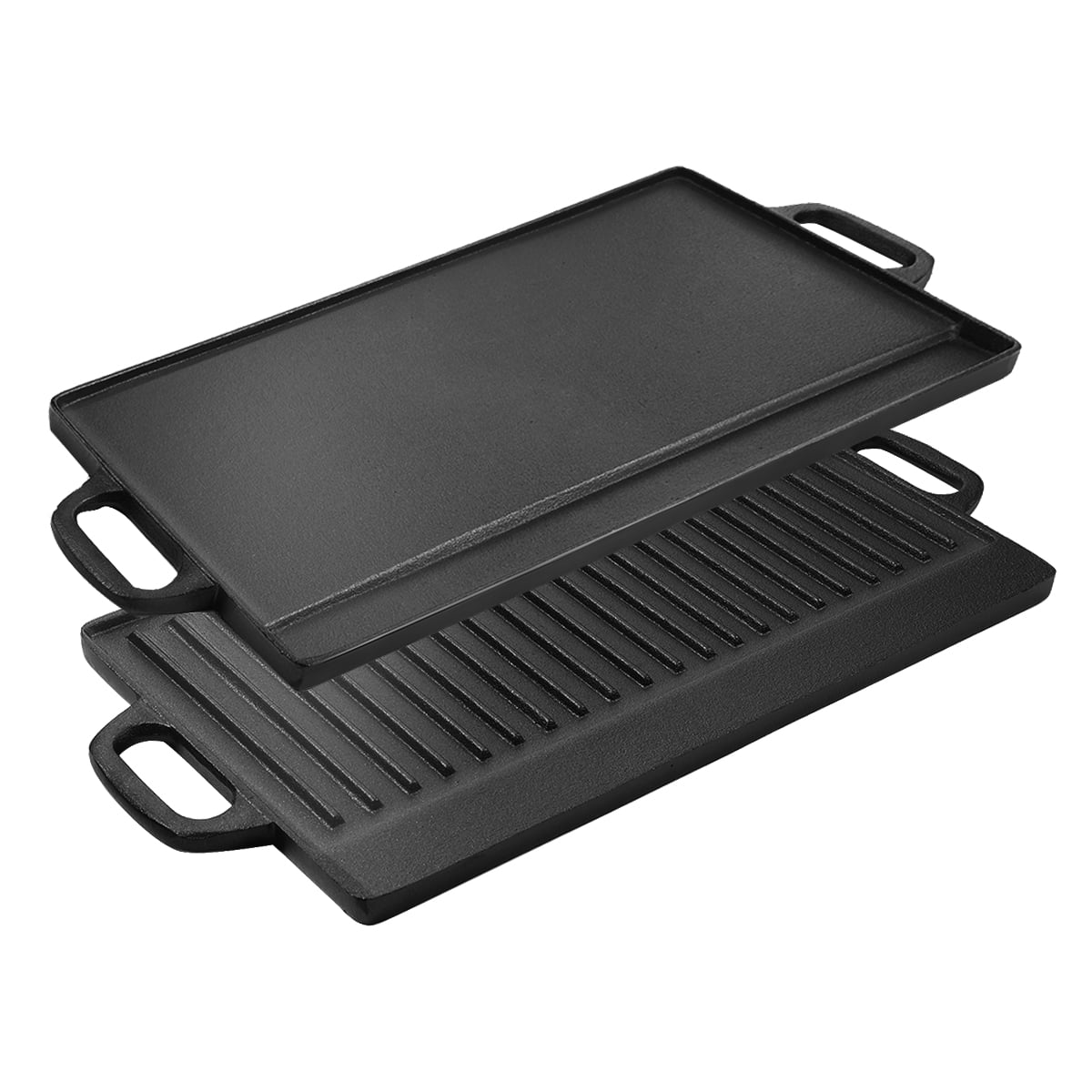 Hisencn Pre-Seasoned Cast Iron Reversible Grill Griddle,13 Inch Griddle Plate for Gas Stovetop with Easy Grip Handles Portable for Indoor Stovetop or Outdoor Camping BBQ 