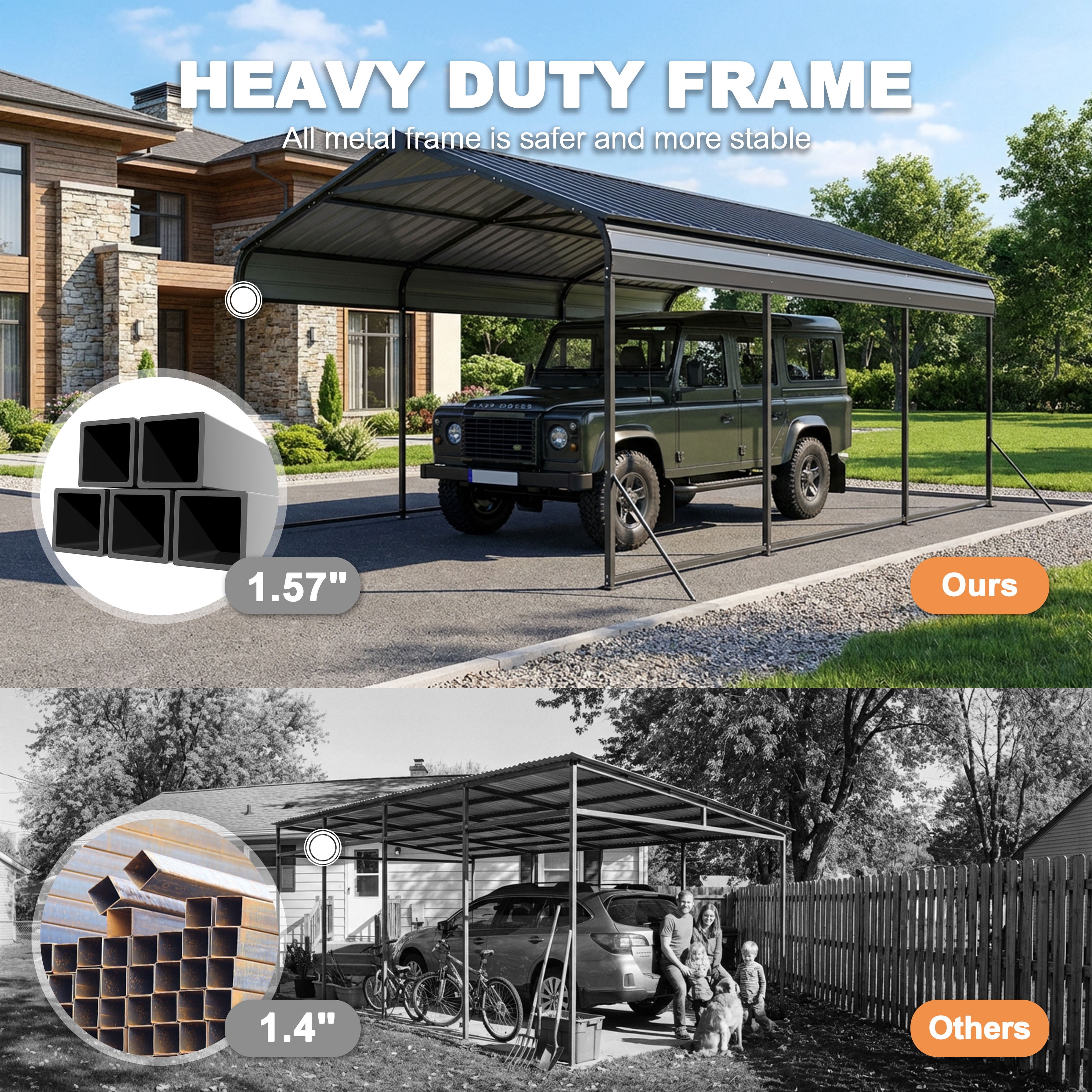 Nuu Garden Steel Carport 15 x 10 FT with Windproof Ground Anchors and Reinforced Frame, All-Weather Multi-Use Outdoor Shelter Outdoor Garage Car Port, Dark Gray and Black