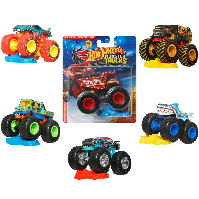 Hot Wheels Monster Trucks, 1:64 Scale Toy Truck & 1 Crushable Car (Styles & Colors May Vary, Items May Not Be Pictured)