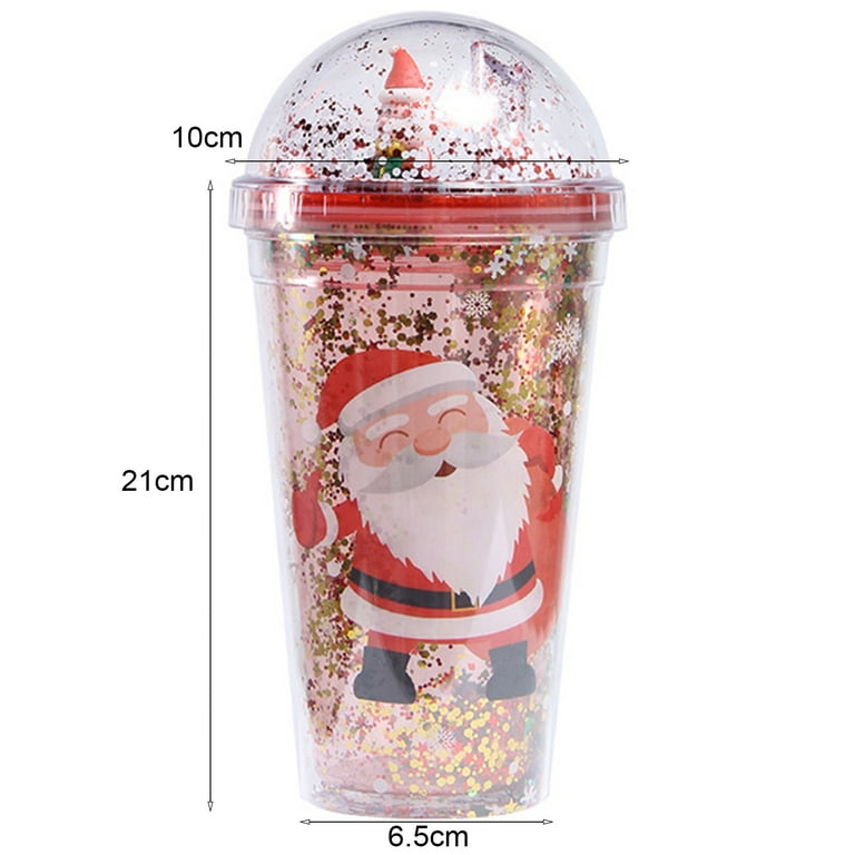 1pc 15oz Christmas greeting cup, double plastic cup, personalized water cup,  large capacity plastic double wall cup, cute cartoon Christmas gift  Christmas Moose Glitter cup, personalized water cup, large capacity plastic  double