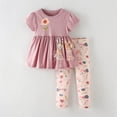 thumbnail image 2 of Nwiuh Toddler Girl Clothes 2-10 Years Girls Summer Outfit 2Pcs Set | Toddler Spring Summer Outfits for Girls, Short Sleeve Ruffle Top+Floral Capri Pants Little Girls Set (Pink, 2-3 Years), 2 of 4