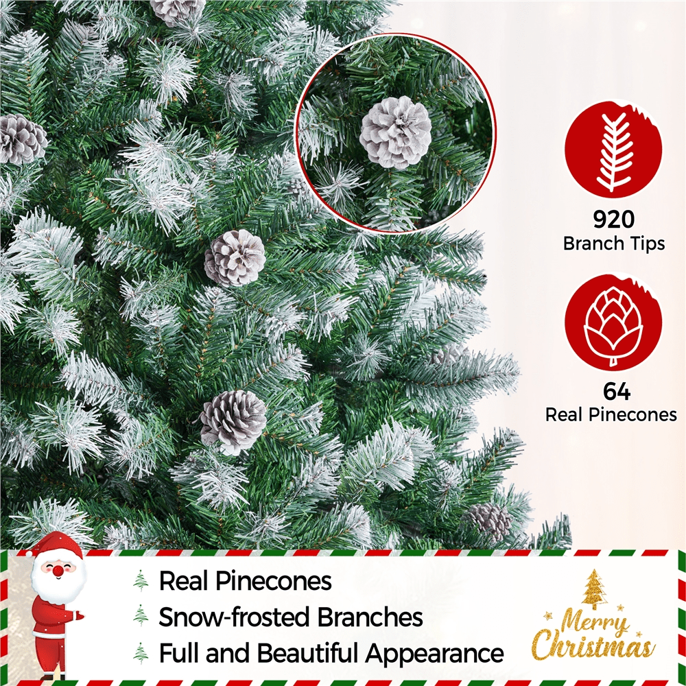 Alden Design 6Ft Pre-decorated Frosted Artificial Christmas Tree with Pinecones, Green