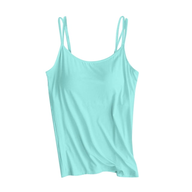 DPTALR Built In Bra Tank Tops For Women Summer Casual Strap Camisole Plus Size Padded Workout Tops