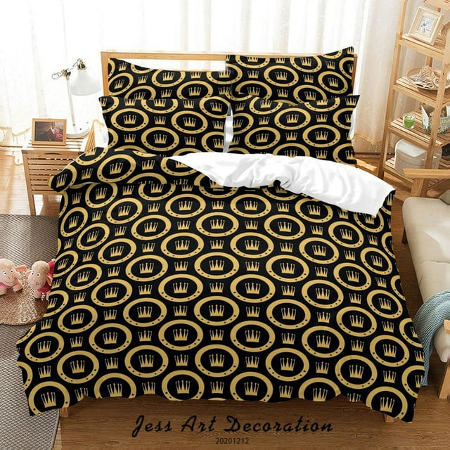 3D Yellow Crown Pattern Black Quilt Cover Set Bedding Set Duvet Cover