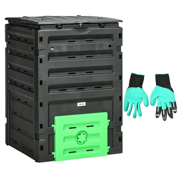 Outsunny 120 Gallon Compost Bin, Large Composter with Gloves and 80 Vents