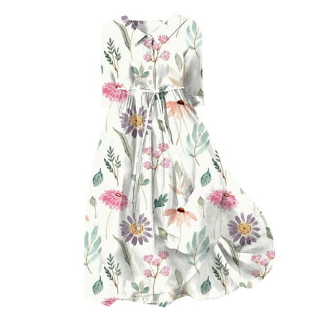 Blphud Dresses for Women 2024 Maxi Summer Dresses Women Dresses Lace Up Waist Defined Shirt Midi Dress Summer Half Sleeve Trendy A Line Dress plus Size Semi Formal Dress Hot Pink L