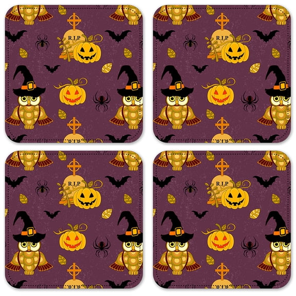 Vinyl Drink Coasters - Set of 4 - Halloween Owls