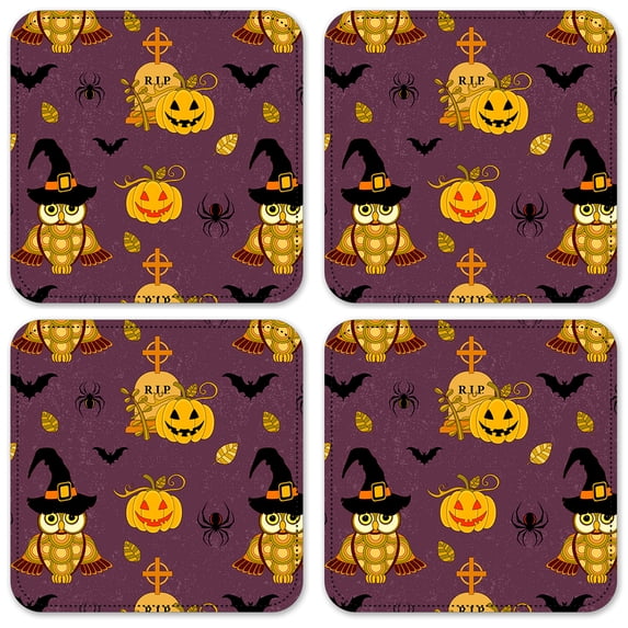 Vinyl Drink Coasters - Set of 4 - Halloween Owls