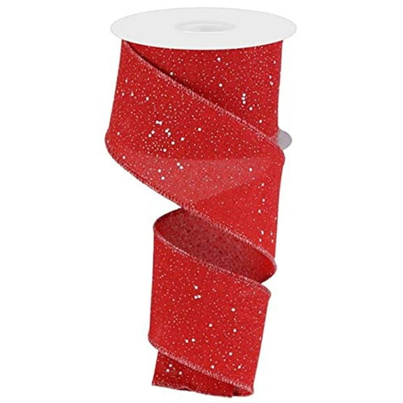 Snow Glitter Christmas on Royal Canvas Burlap Wired Edge Ribbon, 10 Yards x 2.5", 30 Feet, Red White
