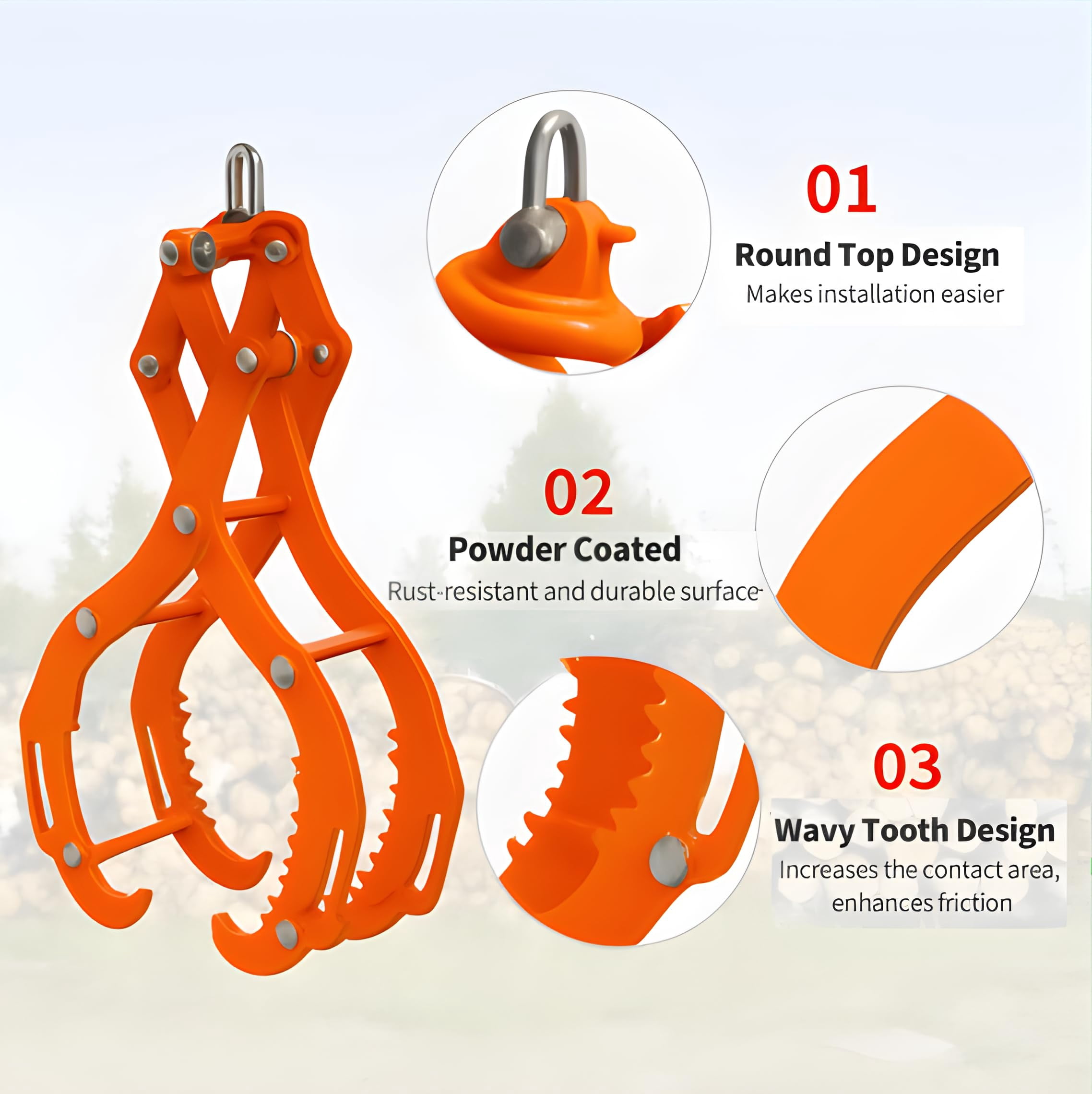 Accreate Log Tongs, 4 Claw Log Grabber Heavy Duty 3300 Lb Capacity, Attach to ATVs UTVs Trucks Mowers Tractors, Heavy-Duty Steel, Easy Assembly & Storage