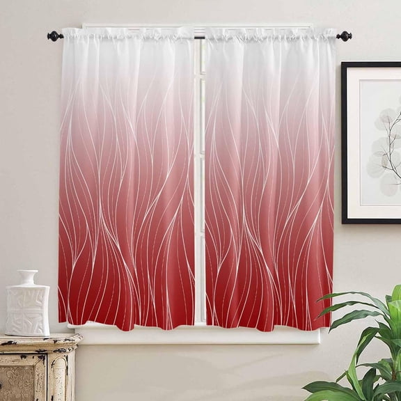 Red White Ombre Window Curtains 63 Inch Length, Modern Abstract Art Striped Rod Pocket Window Treatment Kitchen Drapes for Bedroom, Cafe, Living Room, 2 Panels, 42 W x 63 L