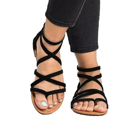 Femmes Rétro Sandales Plates Été Cross Strap Flip Zip Chaussures