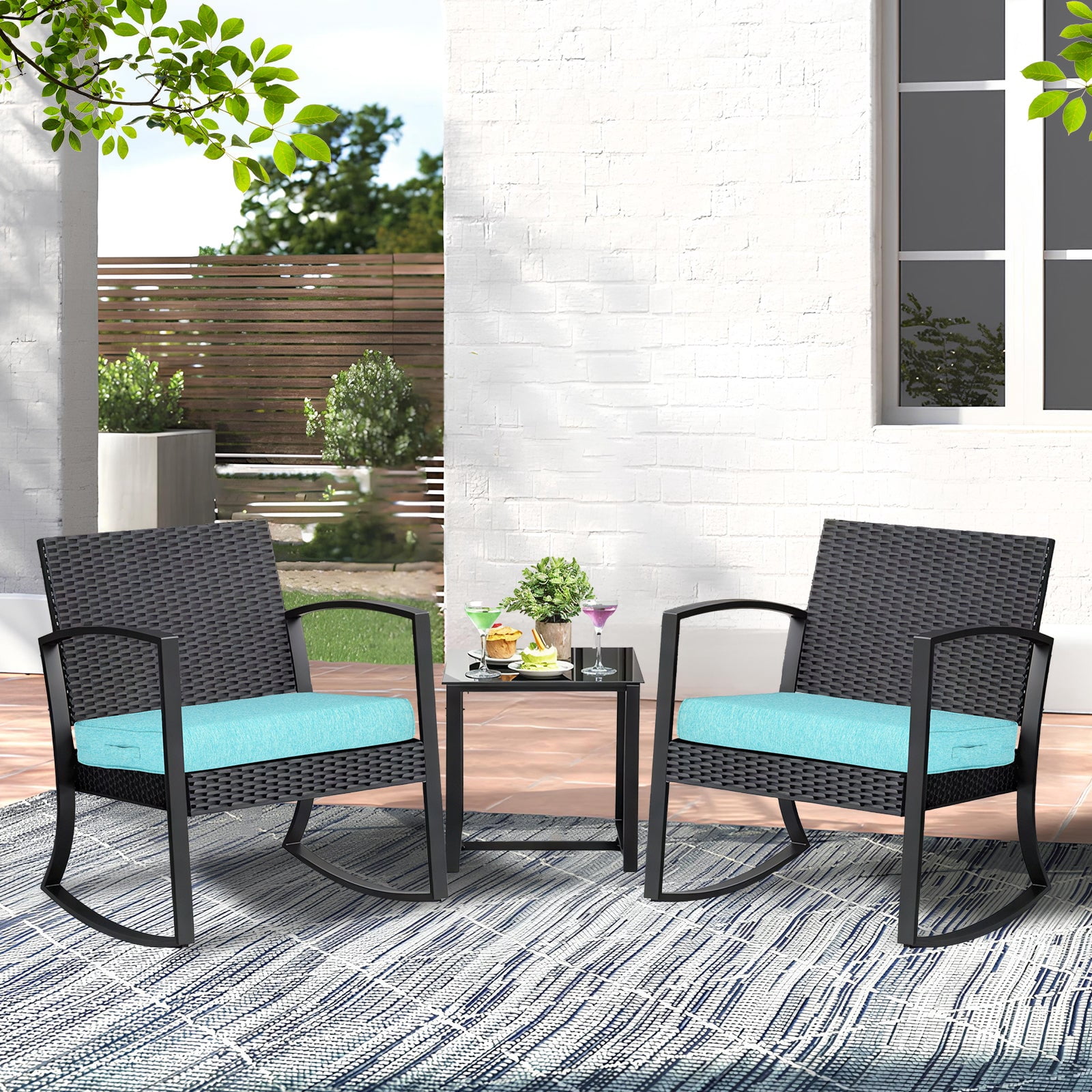 BPS 25" x 25" Aruba Blue Outdoor Chair Cushions, Water Resistant, Removable Cover, 2 Count