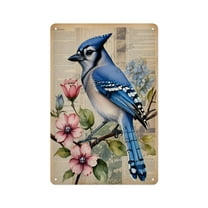 Rustic Farmhouse Blue Jay Sign 8x12 Inches - Vintage Ornithology Tin Plaque, Cottagecore Birdwatcher wall decor