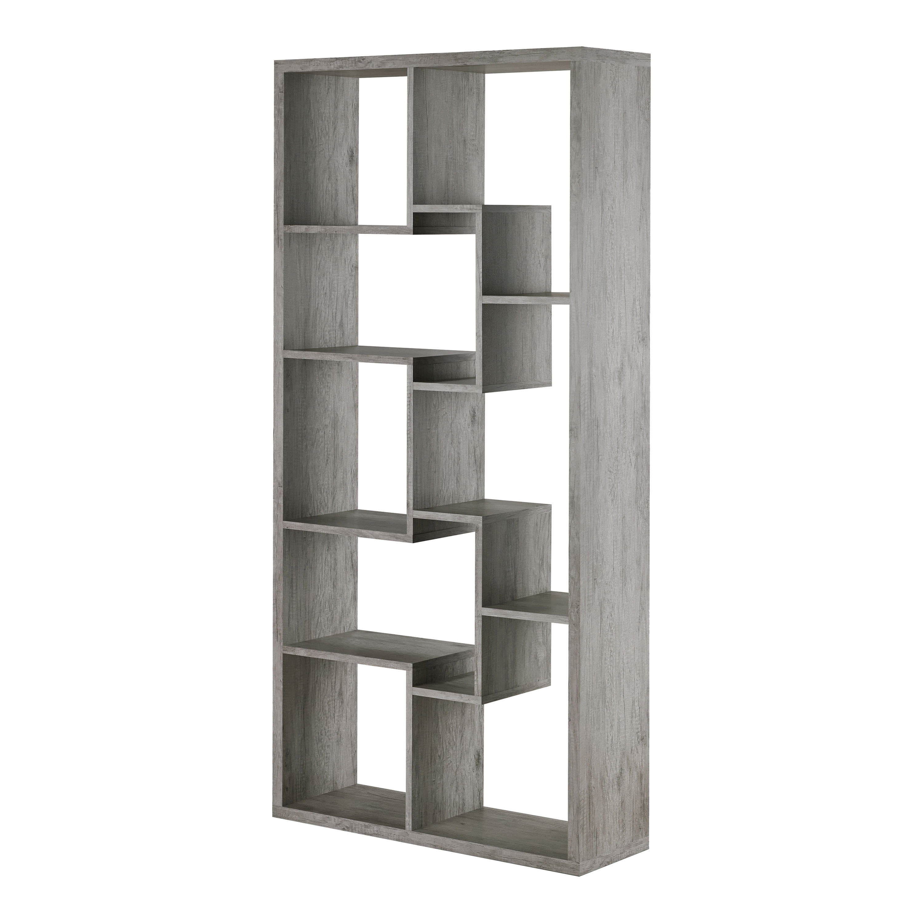 Furniture of America Corin Modern 12-Shelf Geometric Bookcase, Vintage Gray Oak