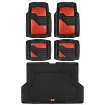 Caterpillar Diamond Steel Heavy-Duty Rubber Floor Mats & Cargo Trunk Liner for Car SUV Van Sedan, Black & Red - Odorless Trim to Fit, All Weather Deep Dish, Total Dirt Protection