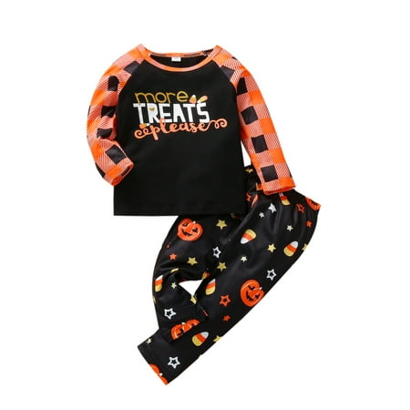 

Canrulo 2PCS Toddler Infant Kids Baby Boys Girls Halloween Letter Tops Star Print Trousers Set Orange Black 2-3 Years